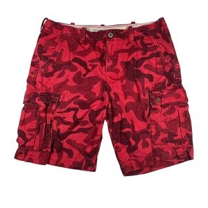 American Eagle Classic Fit Red Camo Cargo Shorts Men's 38 Military Utility 10"